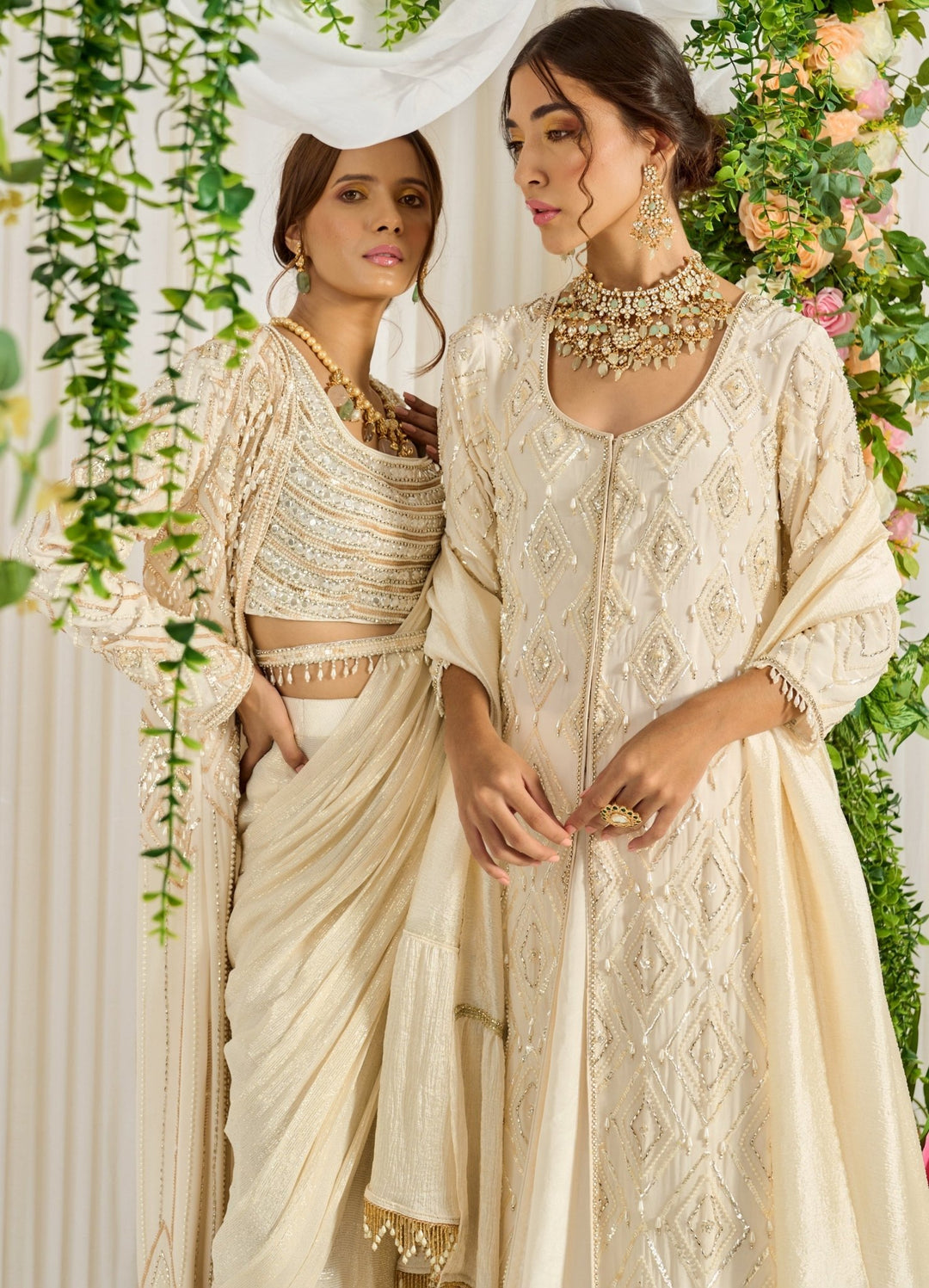 Ivory Crepe Lehenga With Embellished Kurta And Dupatta Nidhika Shekhar - Fabilicious Fashion