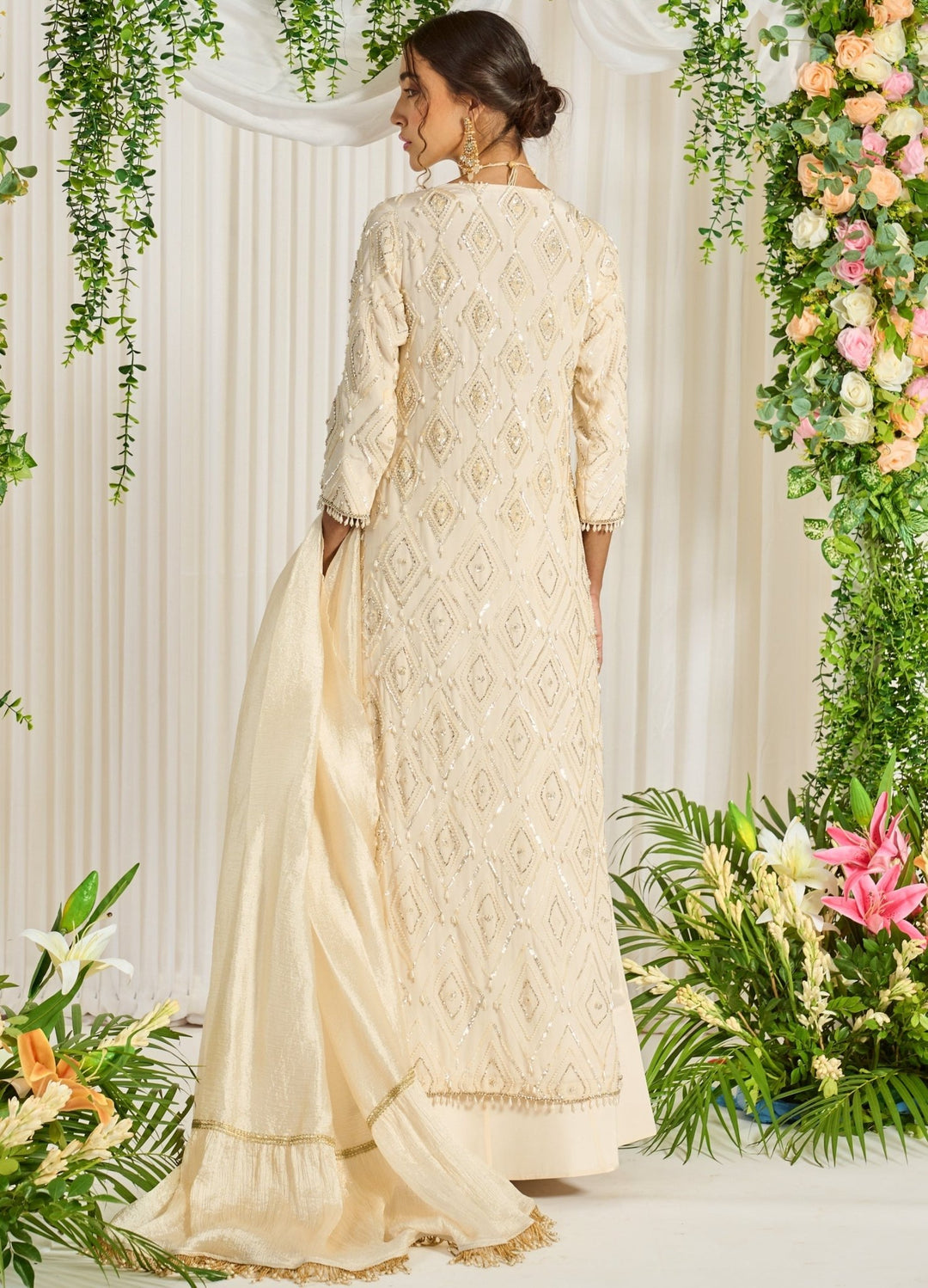 Ivory Crepe Lehenga With Embellished Kurta And Dupatta Nidhika Shekhar - Fabilicious Fashion