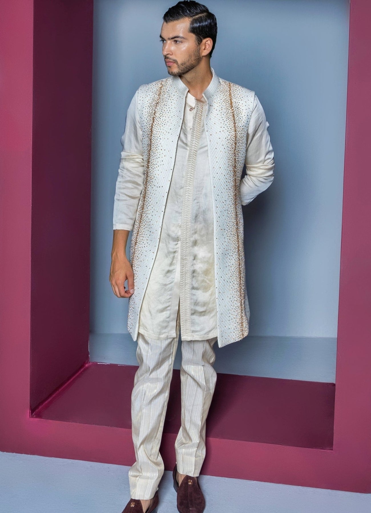 Ivory Crystal Embellished Shrug Set Contrast By Parth Fabilicious Fashion