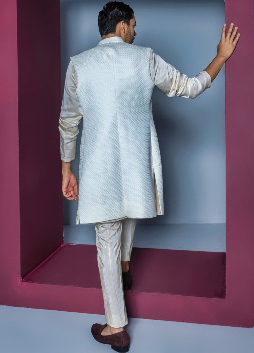 Ivory Crystal Embellished Shrug Set Contrast By Parth - Fabilicious Fashion