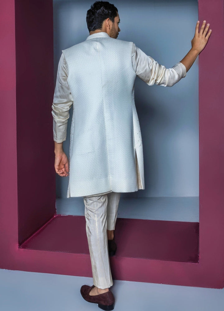 Ivory Crystal Embellished Shrug Set Contrast By Parth - Fabilicious Fashion