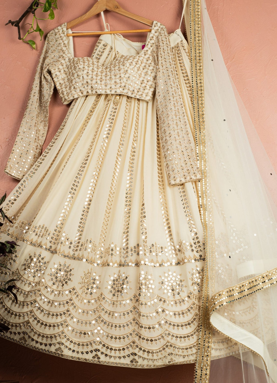 Ivory Embellished Georgette Lehenga Set With Full Sleeved Blouse Anisha Shetty - Fabilicious Fashion
