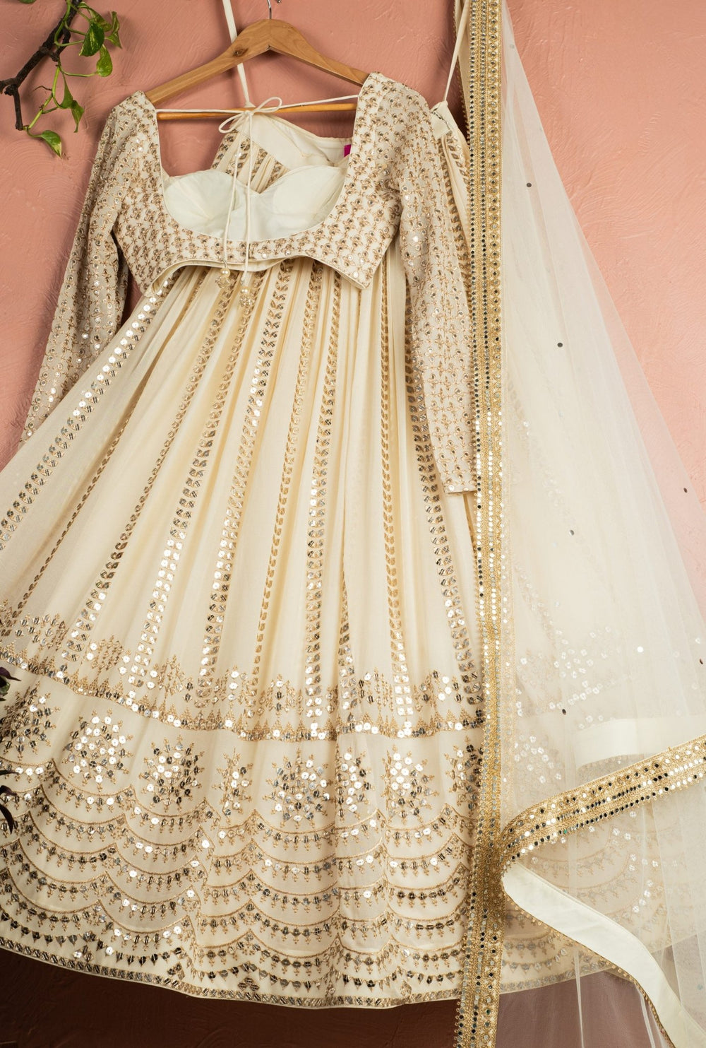 Ivory Embellished Georgette Lehenga Set With Full Sleeved Blouse Anisha Shetty - Fabilicious Fashion