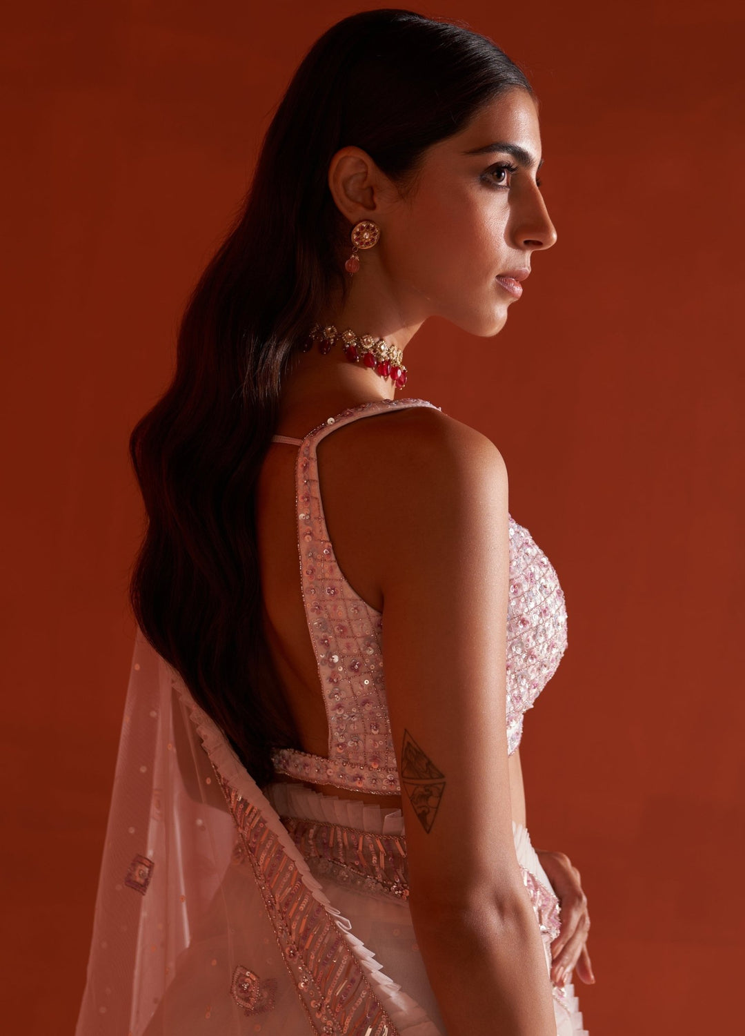 Ivory Embellished Net Saree Set With Frill Border Angad Singh - Fabilicious Fashion