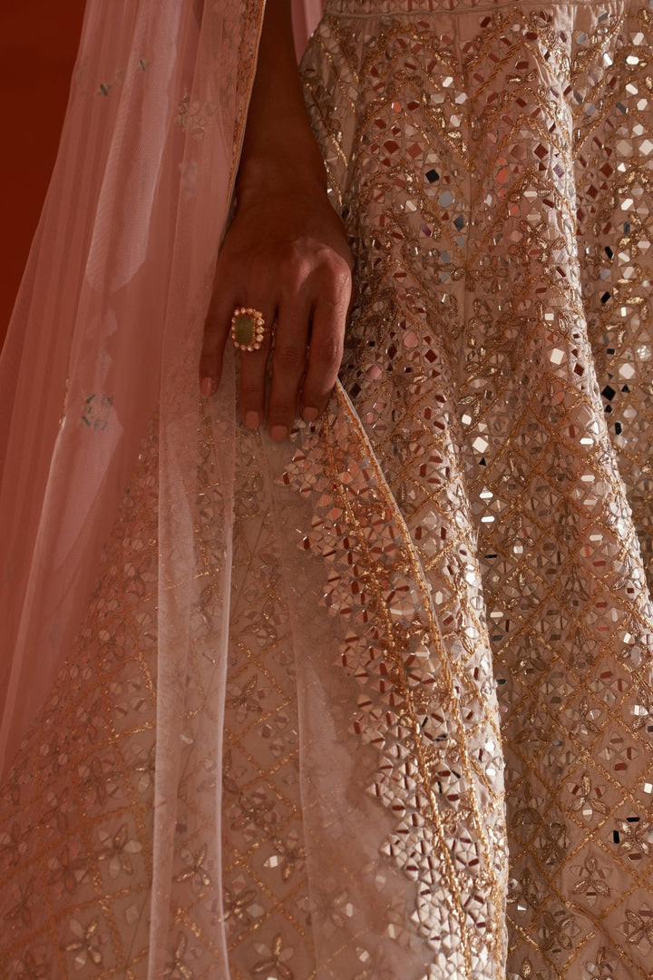 Ivory Embellished Raw Silk Lehenga Set With Net Dupatta Angad Singh - Fabilicious Fashion