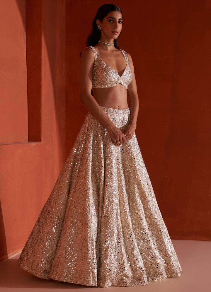 Ivory Embellished Raw Silk Lehenga Set With Net Dupatta Angad Singh - Fabilicious Fashion
