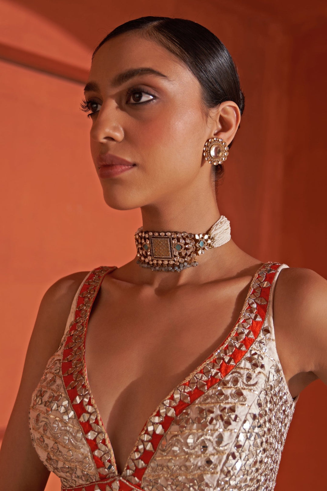 Ivory Embellished Raw Silk Lehenga Set With Orange Dupatta Angad Singh - Fabilicious Fashion