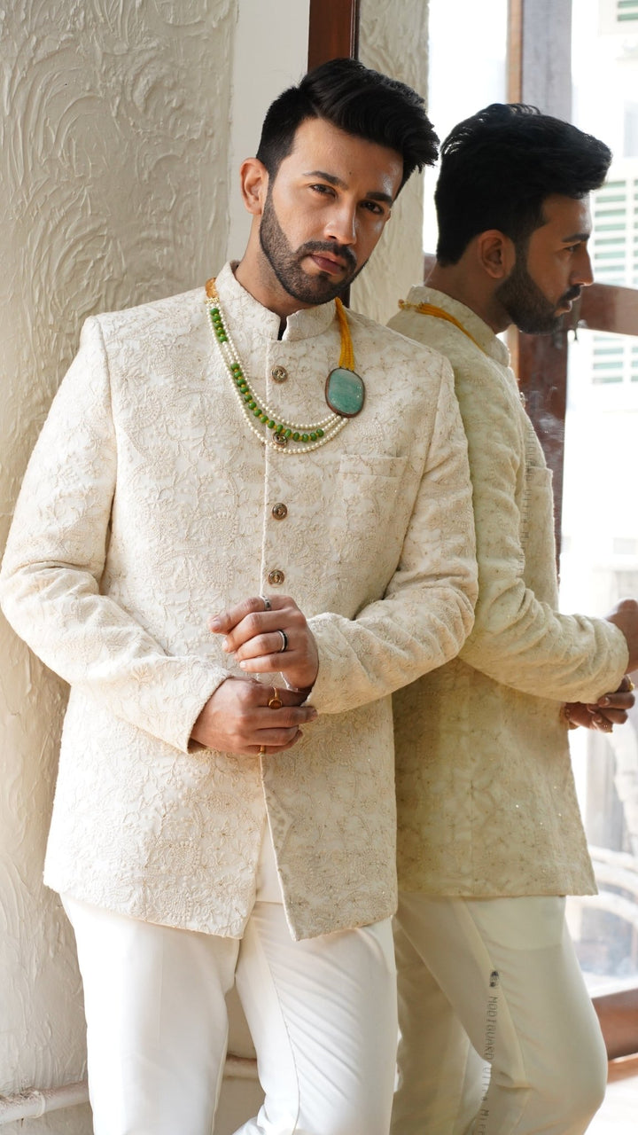 Ivory Embellished Silk Jodhpur Set Priti Sahni - Men - Fabilicious Fashion