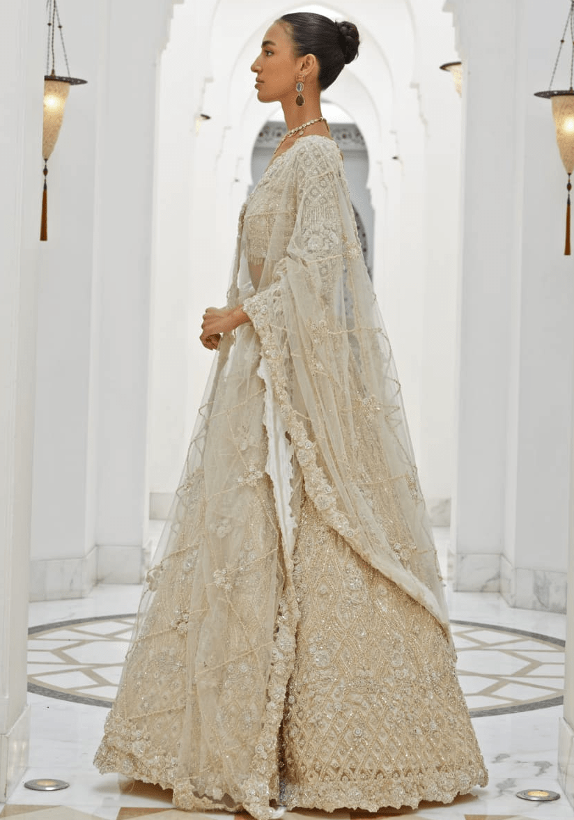 Ivory Embroidered Bridal Lehenga Set Nitika Gujral - Fabilicious Fashion