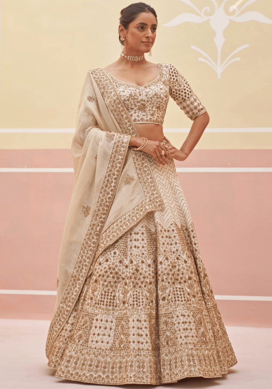 Ivory Embroidered Bridal Lehenga Angad Singh - Fabilicious Fashion