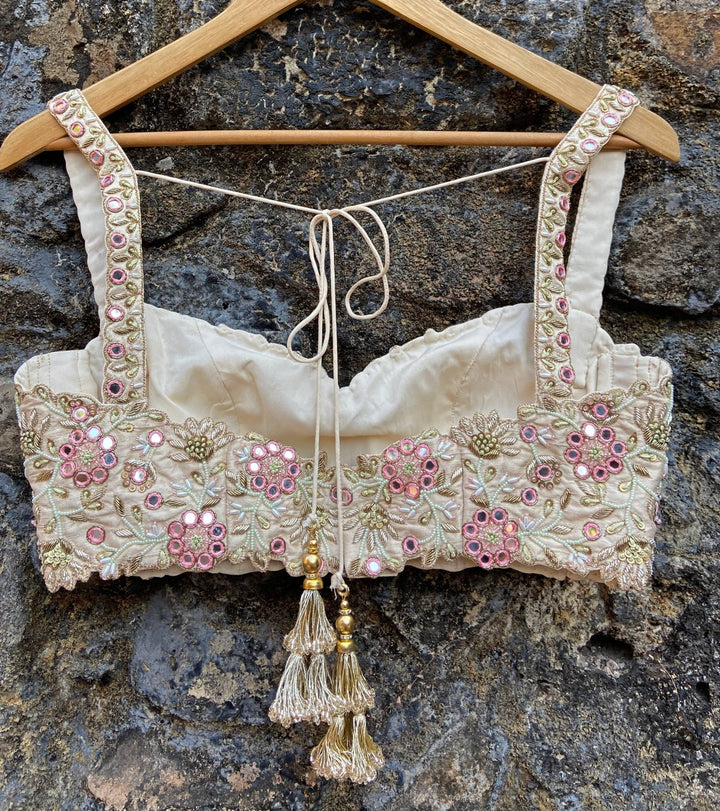 Ivory Embroidered Floral Bustier Lehenga Set Priti Sahni - Fabilicious Fashion