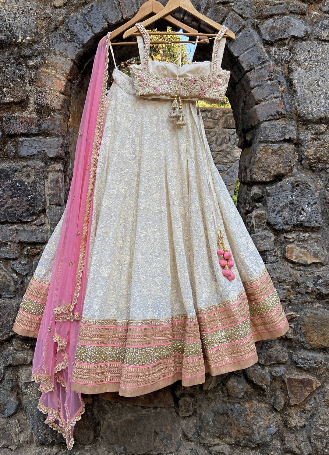 Ivory Embroidered Floral Bustier Lehenga Set Priti Sahni - Fabilicious Fashion