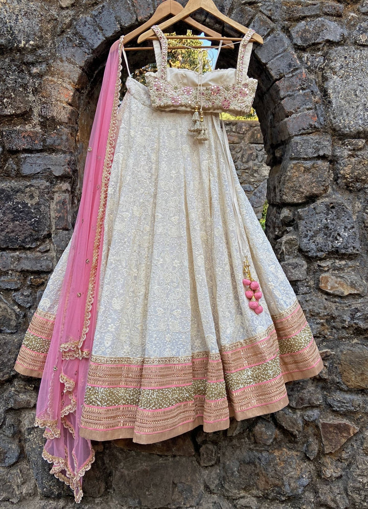Ivory Embroidered Floral Bustier Lehenga Set Priti Sahni - Fabilicious Fashion