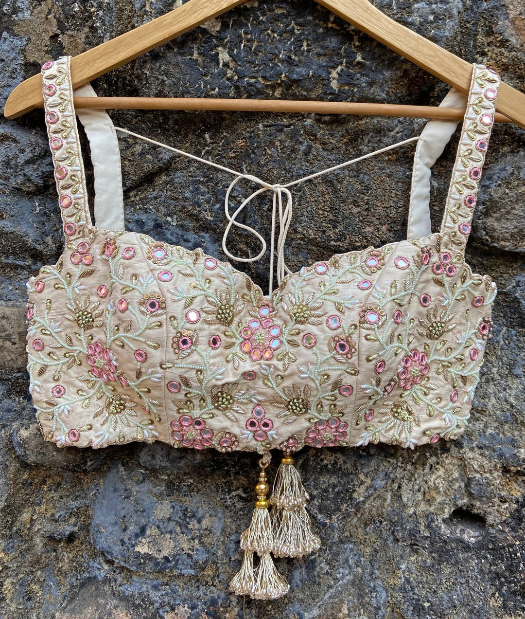 Ivory Embroidered Floral Bustier Lehenga Set Priti Sahni - Fabilicious Fashion