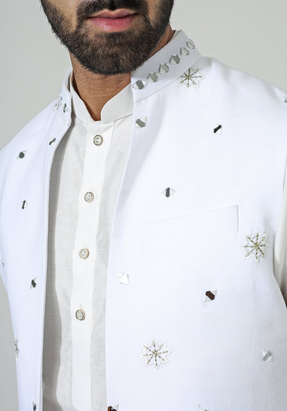 Ivory Embroidered Nehru With Kurta Set Chatenya Mittal - Fabilicious Fashion