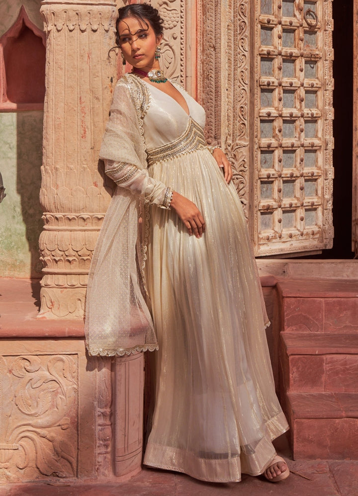 Ivory Georgette Embellished Anarkali With Dupatta Nidhika Shekhar - Fabilicious Fashion