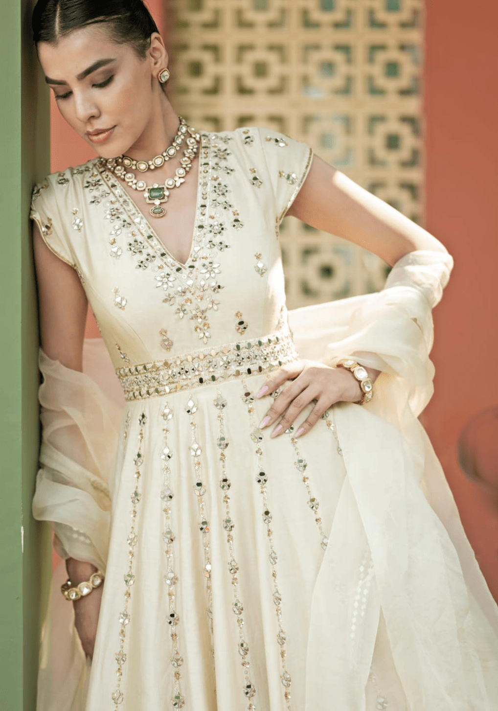 Ivory Gold Chanderi Anarkali Set Esha Koul - Fabilicious Fashion