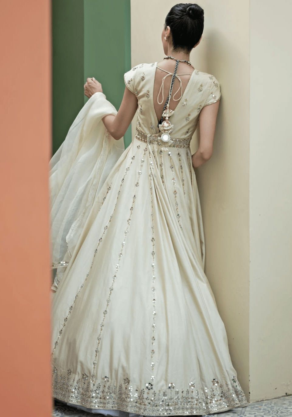 Ivory Gold Chanderi Anarkali Set Esha Koul - Fabilicious Fashion