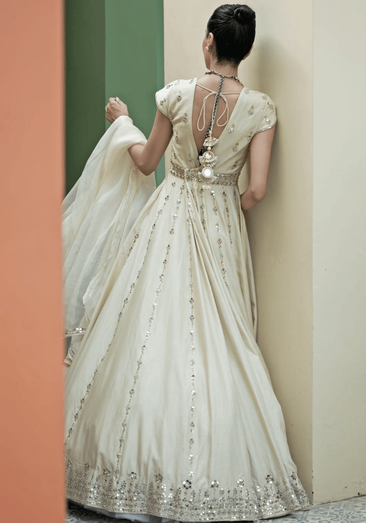 Ivory Gold Chanderi Anarkali Set Esha Koul - Fabilicious Fashion