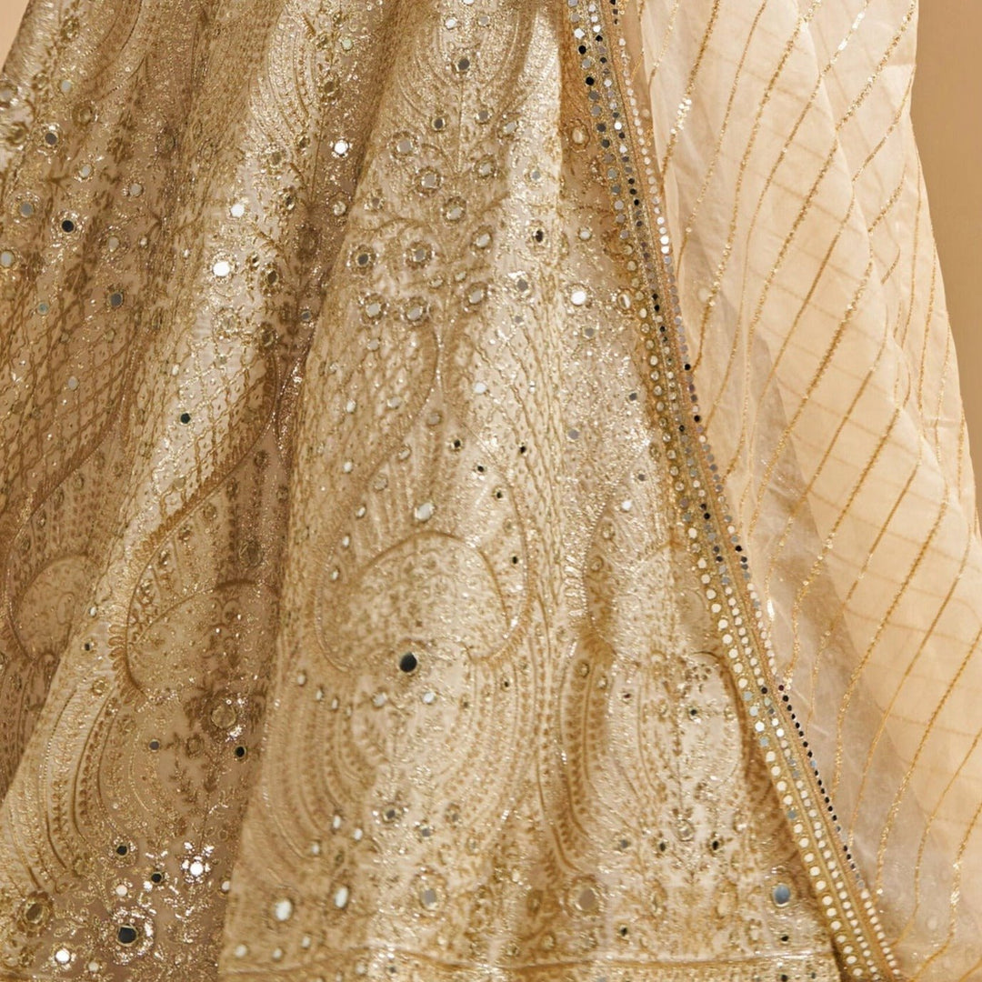 Ivory Mirrorwork Organza Lehenga Set Studio Iris - Fabilicious Fashion