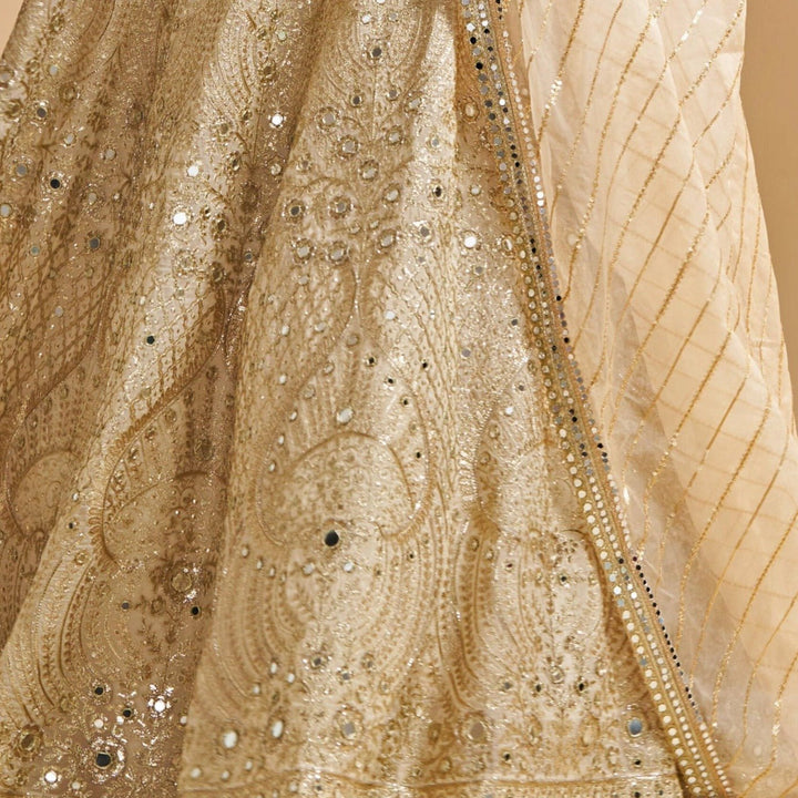 Ivory Mirrorwork Organza Lehenga Set Studio Iris - Fabilicious Fashion