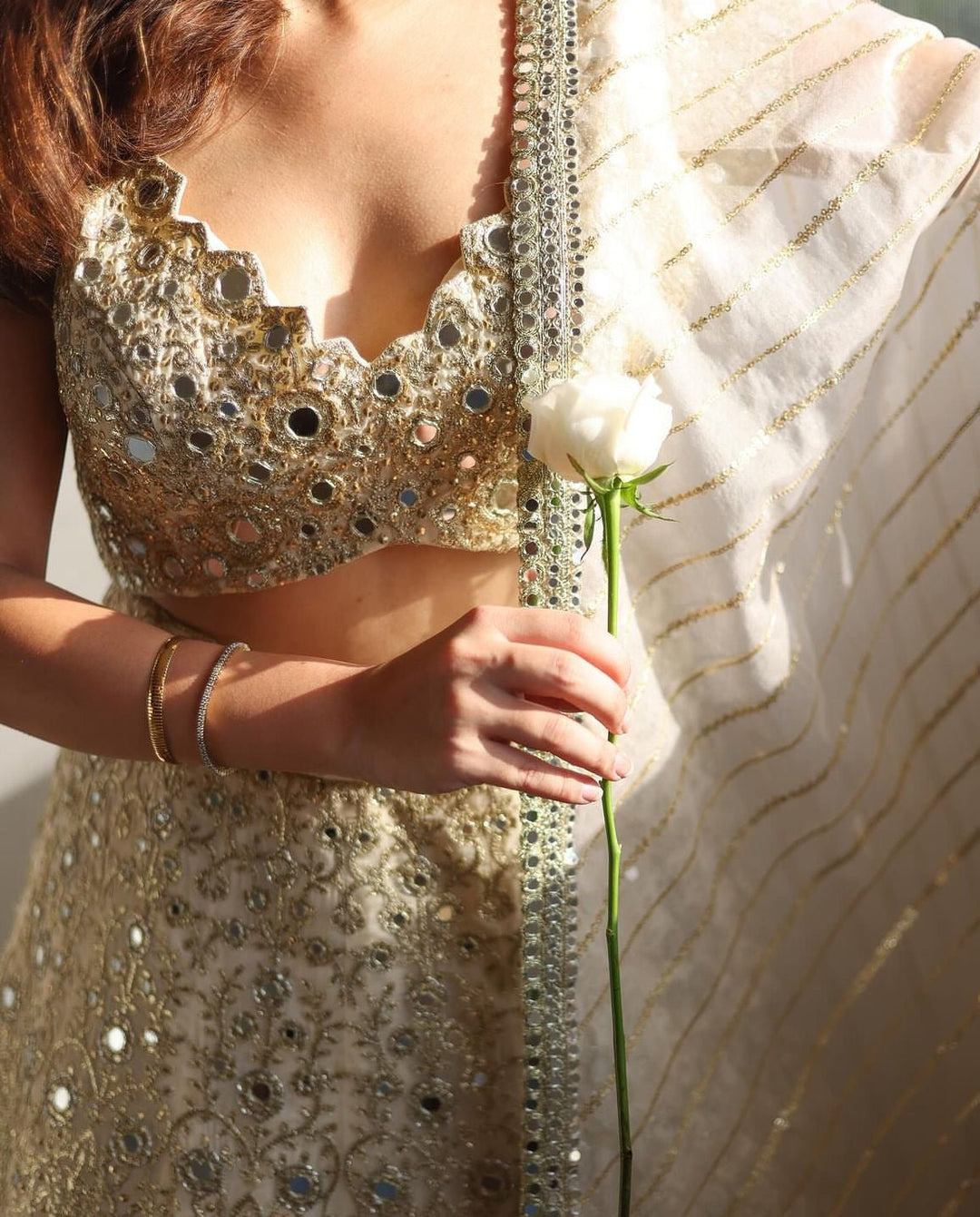 Ivory Mirrorwork Organza Lehenga Set Studio Iris - Fabilicious Fashion