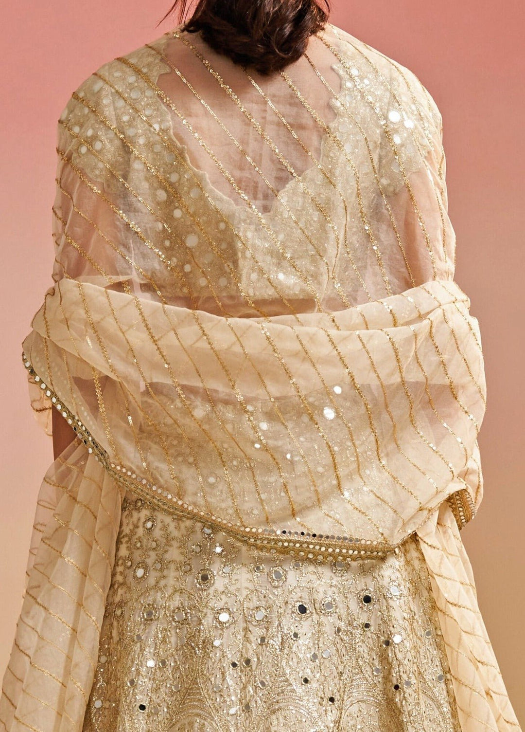 Ivory Mirrorwork Organza Lehenga Set Studio Iris - Fabilicious Fashion