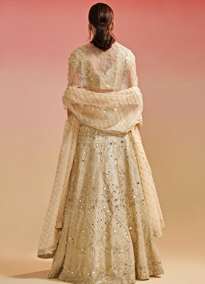 Ivory Mirrorwork Organza Lehenga Set Studio Iris - Fabilicious Fashion