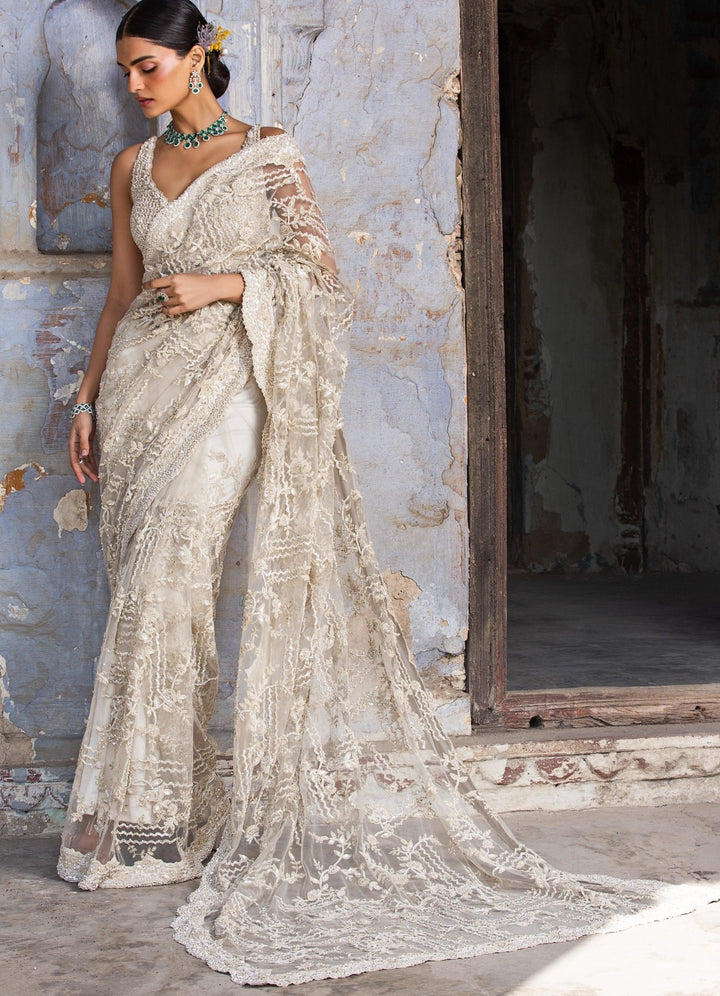Ivory Net Embellished Saree Set Nitika Gujral - Fabilicious Fashion
