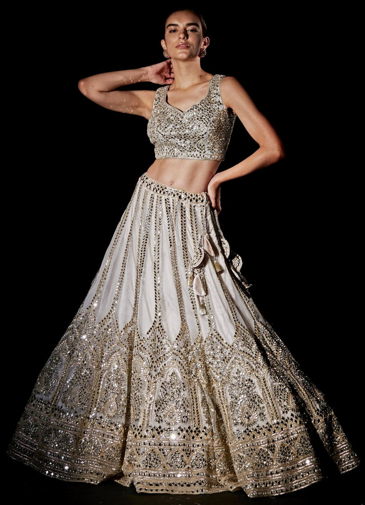 Ivory Organza Mirrorwork Lehenga Set Angad Singh - Fabilicious Fashion