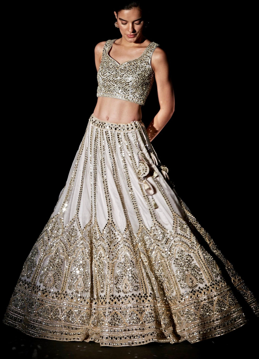 Ivory Organza Mirrorwork Lehenga Set Angad Singh - Fabilicious Fashion