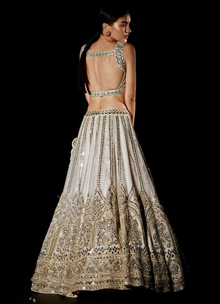 Ivory Organza Mirrorwork Lehenga Set Angad Singh - Fabilicious Fashion