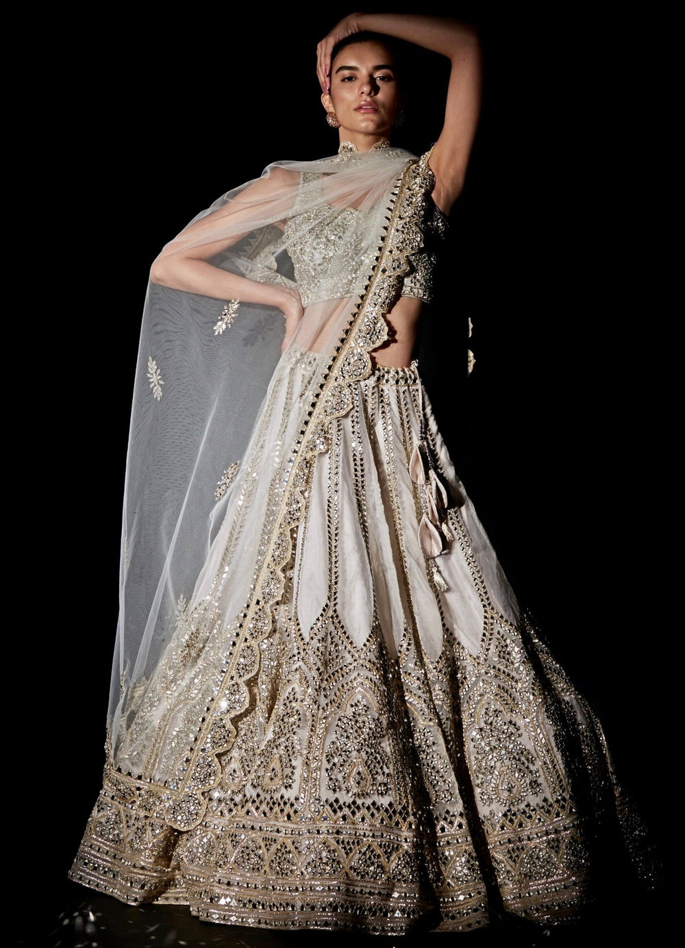 Ivory Organza Mirrorwork Lehenga Set Angad Singh - Fabilicious Fashion