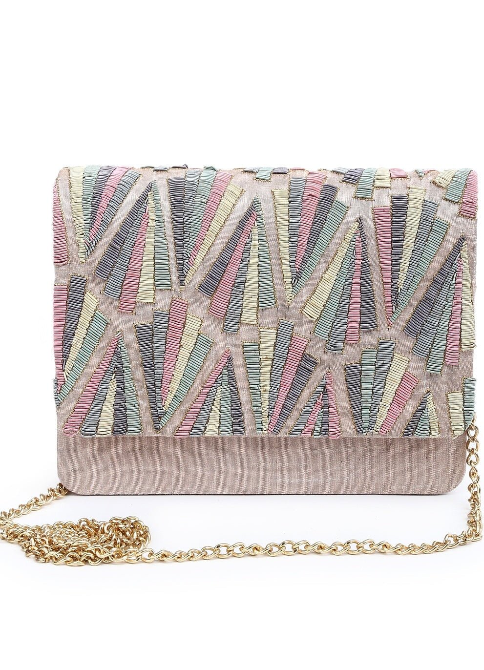 Ivory Patterned Beads Clutch The Purple Sack - Fabilicious Fashion