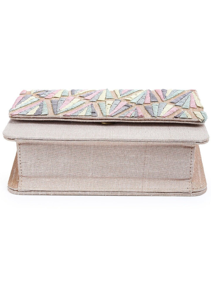 Ivory Patterned Beads Clutch The Purple Sack - Fabilicious Fashion