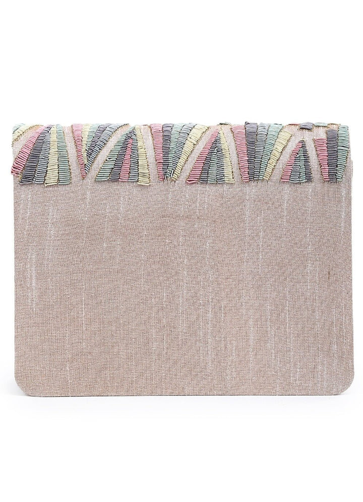 Ivory Patterned Beads Clutch The Purple Sack - Fabilicious Fashion