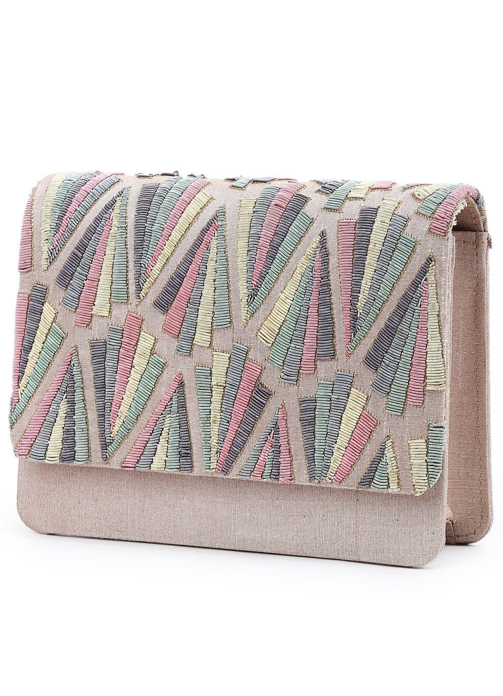 Ivory Patterned Beads Clutch The Purple Sack - Fabilicious Fashion