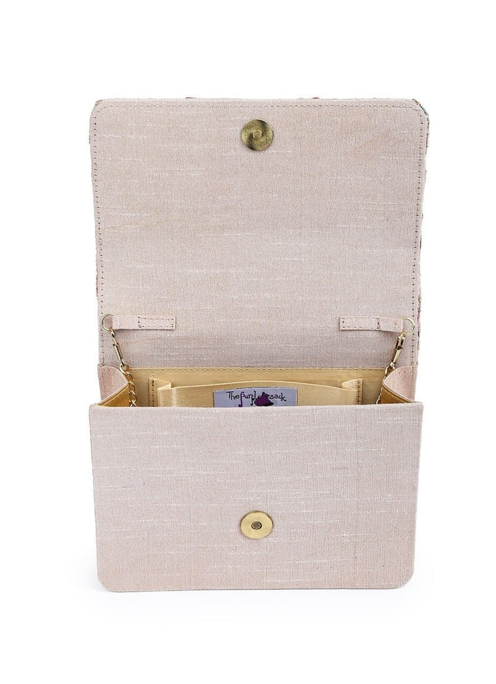 Ivory Patterned Beads Clutch The Purple Sack - Fabilicious Fashion