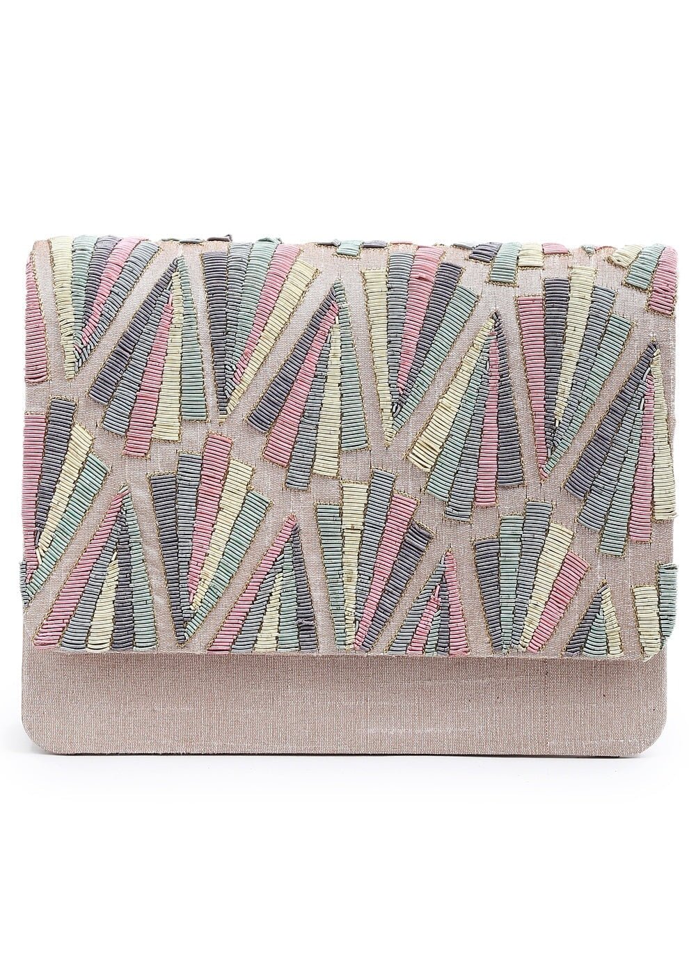 Ivory Patterned Beads Clutch The Purple Sack - Fabilicious Fashion