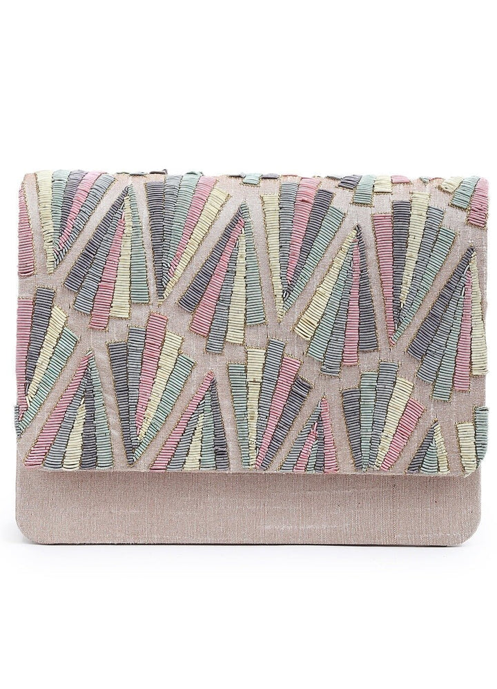 Ivory Patterned Beads Clutch The Purple Sack - Fabilicious Fashion