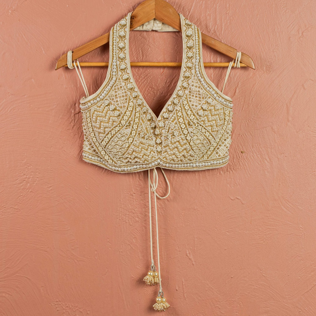 Ivory Pearl Halter Neck Blouse Anisha Shetty - Fabilicious Fashion