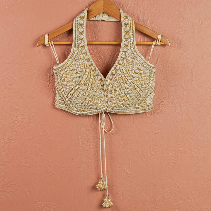Ivory Pearl Halter Neck Blouse Anisha Shetty - Fabilicious Fashion