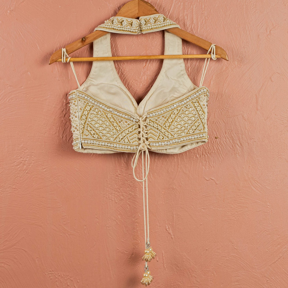 Ivory Pearl Halter Neck Blouse Anisha Shetty - Fabilicious Fashion