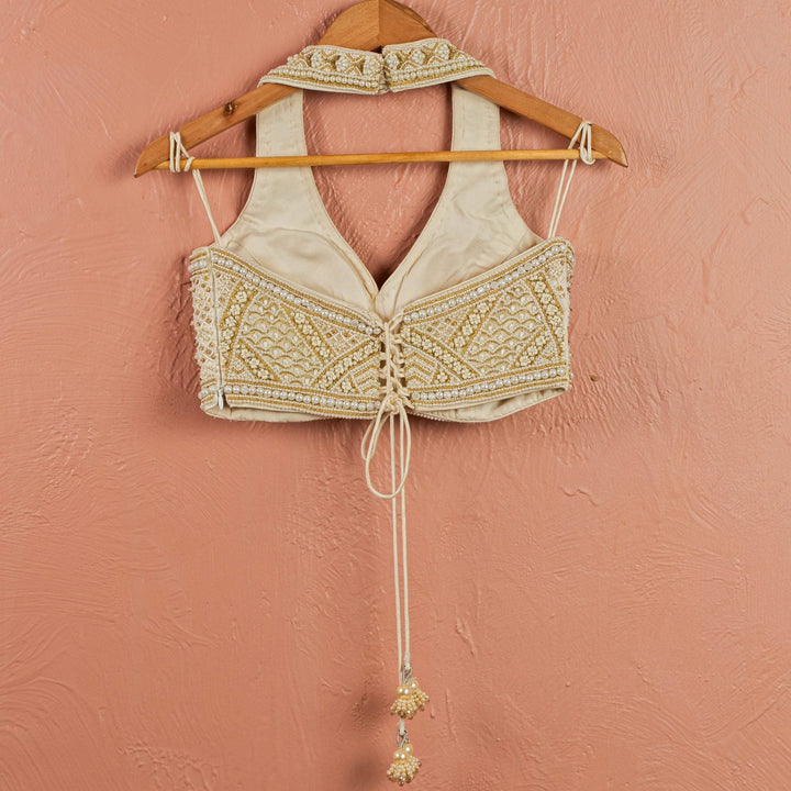 Ivory Pearl Halter Neck Blouse Anisha Shetty - Fabilicious Fashion