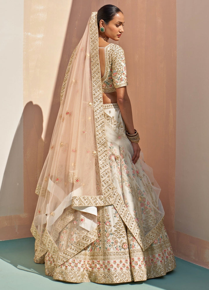 Ivory Pink and Blue Resham Embroidered Double Dupatta Lehenga Set Angad Singh - Fabilicious Fashion