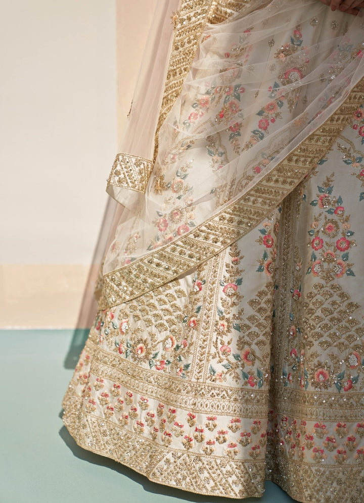 Ivory Pink and Blue Resham Embroidered Double Dupatta Lehenga Set Angad Singh - Fabilicious Fashion