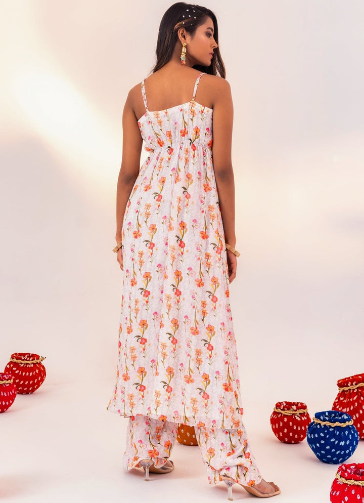 Ivory Printed Georgette Kurta Set With Pant Silky Bindra - Fabilicious Fashion