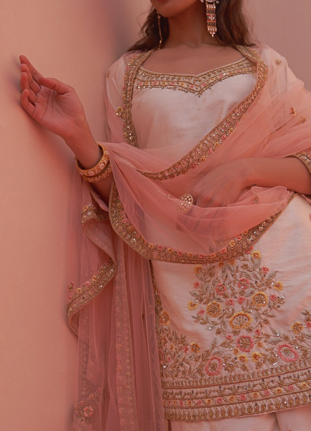 Ivory Raw Silk Flared Sharara Set Angad Singh - Fabilicious Fashion