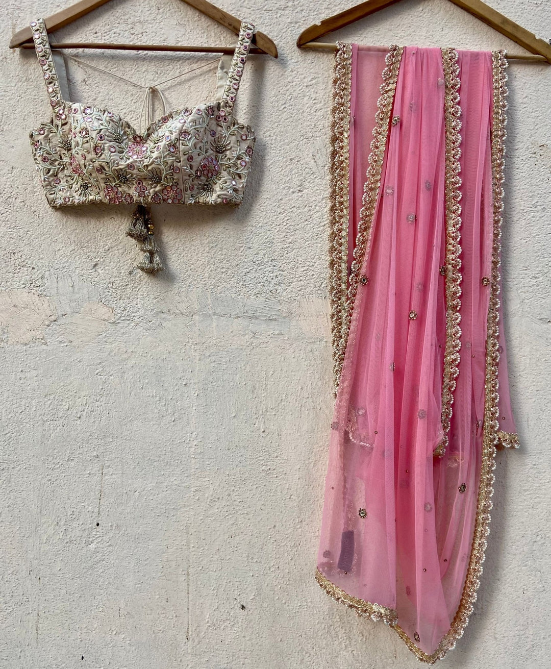 Ivory Raw Silk Lehenga With Mirror Work And Bustier Set Priti Sahni - Fabilicious Fashion
