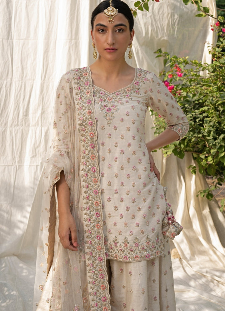 Ivory Raw Silk Sharara Set Angad Singh - Fabilicious Fashion